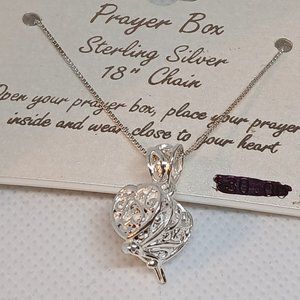 NWT 18" Chain Vintage Sterling Silver 925 Prayer Box Heart Locket Necklace #15W